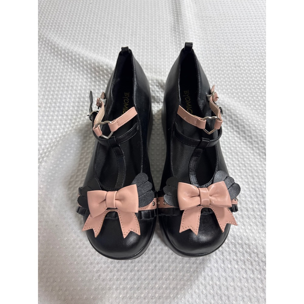 BYOMIGY Platform Mary Janes Womens 10 Lolita Bat Wing Heart Black Pink EUC